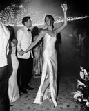 Charming Sheath Silk Satin Wedding Dresses with Slit