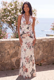 Ivory Floral Halter Maxi Wedding Guest Dress with Twist Front