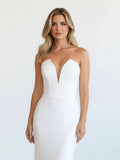 Simple White Boho Mermaid Satin Long Sleeveless Wedding Dress
