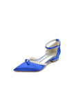 Pearl Bow Buckle Strap Pointed Toe Flats
