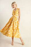 BOLD BLOOMS MUSTARD YELLOW MIDI DRESS