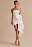 White Spaghetti Straps Bodycon Mini Dress with Giant Bow