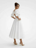 Elegant Bateau A Line Satin Knee length Wedding Dress