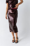 Presley Sequin Midi Skirt in Burgundy