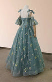 Boho A Line Tulle Off the Shoulder Floor Length 3D Yellow Embroidery Floral Quinceanera Dress with Petticoat