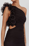 LIZBETH ONE SHOULDER MESH MAXI DRESS BLACK