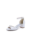 Satin Low Heel Sandals with Pearl Accent and Ankle Strap