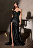 Leslie Gown Strapless Floral Beaded Evening Dress