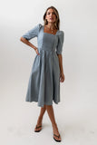 Paisley Smocked Midi Dress in Slate Blue FINAL SALE