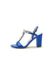 Open Toe Chunky Heels With Rhinestone Flower
