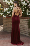 Black Mermaid Velvet Cross Back Formal Dress with Slit
