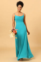 Sheath Spaghetti Straps Long Chiffon Bridesmaid Dress