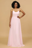 Sheath Column Spaghetti Straps Long Chiffon Bridesmaid Dress