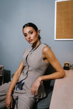 Carrie Button Up Vest in Taupe