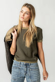 Maddie Ringer Sweater Top in Olive