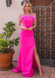 Sochi Gown Hot Pink Feather Trim Evening Dress