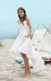 Simple High low Spaghetti Straps Beach Wedding Dress With Ruching