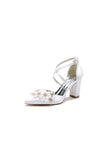 Pointed Toe White Chunky Heels with Flower