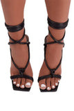 Square Open Toe Tie Up Ankle Strap Stiletto Heels