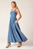 BLUE RIDGE DREAMS PINTUCK DENIM MIDI DRESS