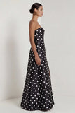 Strapless Black White A Line Polka Dot Long Formal Dress with Slit