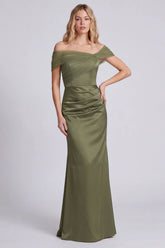 Olive Off the Shoulder Mermaid Satin Maxi Dress