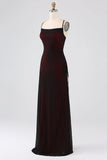 Black Red Sheath Spaghetti Straps Floor Length Bridesmaid Dress With Elasticity