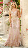 Lyra Gown Rose Gold FITTED FLORAL GLITTER PRINT CORSET GOWN