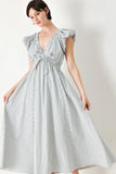 WHISPER STRIPE EMPIRE WAIST MIDI DRESS
