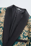 Mens Dark Green Shawl Lapel One Button Jacquard Prom Blazer