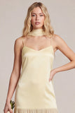 Daffodil Satin Spaghetti Straps Bridesmaid Dress with Scraf