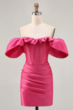 Fuchsia Off The Shoulder Bodycon Short Homecoming Dress