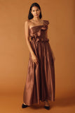 FIND THE ANSWER BROWN SATIN ONE SHOULDER MAXI DRESS