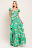 FRESH BLOSSOM GREEN FLORAL MAXI DRESS
