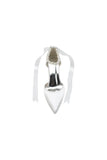 Pointed Toe Pearl Strap Ribbon Tie High Heel