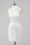 White Halter Backless Short Tight Graduation Dress