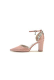 Nude Pink High Heels with Crystal Embellished Silver Buckle