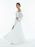 A Line Sweetheart Long Sleeves Chiffon Sweep Train Wedding Dress