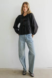 Maggie Peplum Tie Blouse in Black FINAL SALE