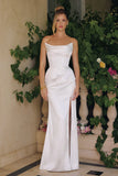 Kieran Gown Off White Stretch Satin Fitted Dress