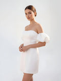 Short Satin White Wedding Dress Strapless Off the Shoulder