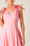 SWEET NOTHINGS SHOULDER BOW MIDI DRESS PEACH