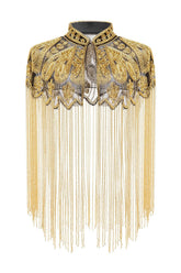 Fringed Sparkly Black Golden 1920s Cape with Beading