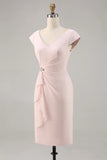 Candy Pink Sheath Ruffled Midi Mother Of Bride Dress