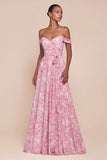 TILDA GOWN ROSE OFF THE SHOULDER FLORAL PRINTED A LINE DRESS