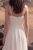 High Low Ruffled A Line Ruched Ivory Wedding Dress