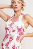 ROSY AFTERNOON PINK FLORAL HALTER MIDI DRESS