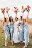 Elegant Sheath Halter Silk Satin Bridesmaid Dresses