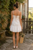 White Warm Rose Print Cotton Ruffled Mini Dress