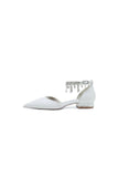 White Pearl Beaded Ankle Strap Pointed Toe Low Heels
